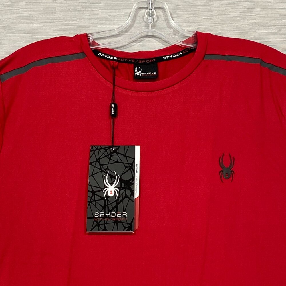 SPYDER Red T Shirt Mens Large Quick Dry Perforated Lightweight Short Sleeve Tee